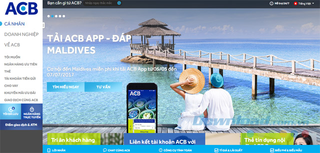 Giao diện đăng nhập ACB Online