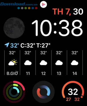 Thông tin hiển thị trên mặt đồng hồ Apple Watch sau khi thực hiện tùy chỉnh