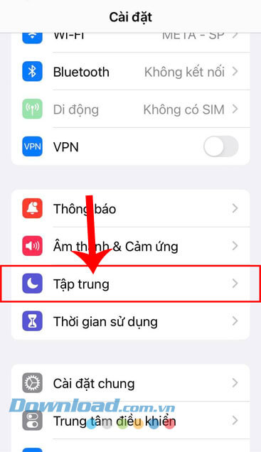 Ấn vào mục Tập trung