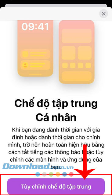 Nhấn vào nút Tùy chỉnh chế độ Tập trung