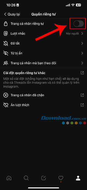 bat che do rieng tu cho tai khoan Threads 3*426015