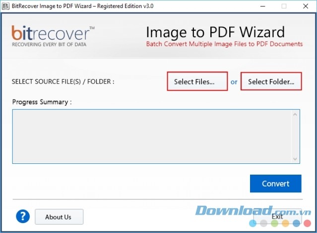 Giao diện phần mềm chuyển đổi file ảnh sang PDF tốt nhất BitRecover Image to PDF Wizard