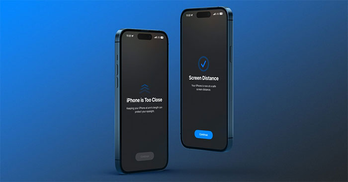 Tính năng Khoảng cách màn hình - Screen Distance sẽ cảnh báo khi người dùng iOS 17 để thiết bị cách mắt dưới 30 cm