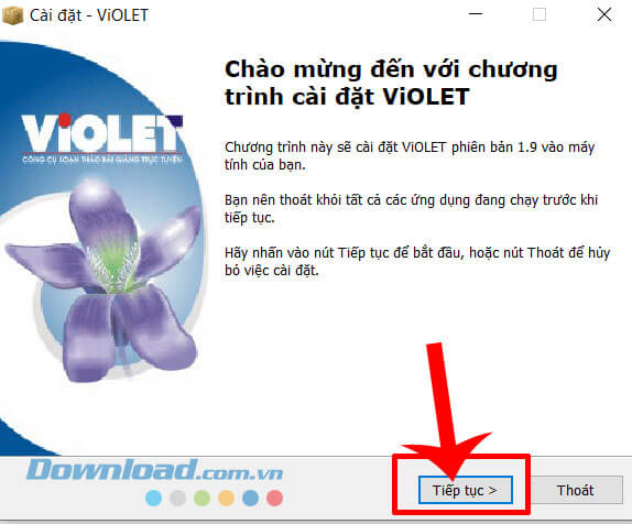 Click chuột vào nút Tiếp tục