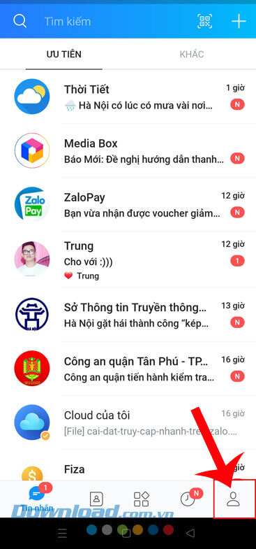 Ấn vào biểu tượng tài khoản