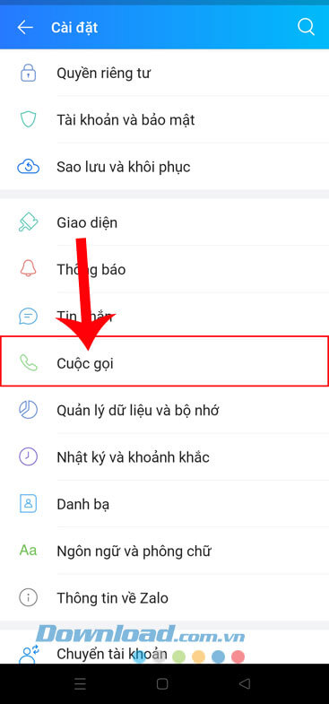 Chạm vào mục Cuộc gọi