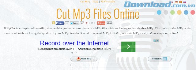 Giao diện Cut Mp3 Files Online