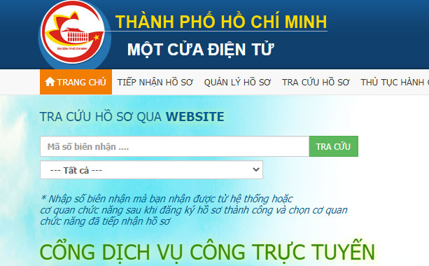 Giao diện chính của Cổng dịch vụ công Thành phố Hồ Chí Minh