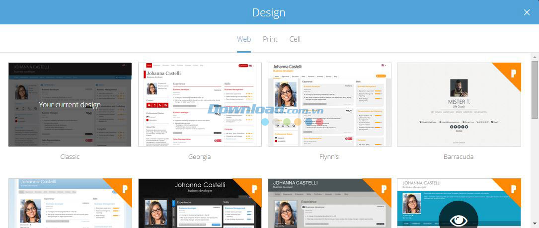 Các giao diện thiết kế cho CV trong DoYouBuzz