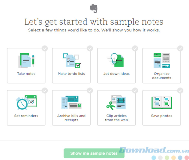 Chọn mẫu ghi chú trong Evernote Web