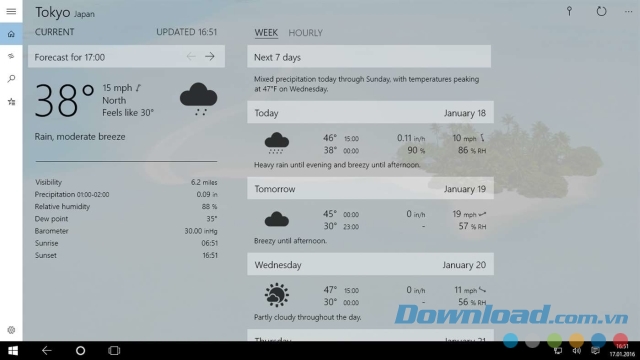 Theo dõi tình hình thời tiết trong bảy ngày nhờ có ứng dụng dự báo Forecast cho máy tính và Windows Phone