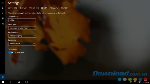 Lựa chọn đơn vị đo phù hợp trong ứng dụng dự báo thời tiết Forecast cho máy tính và Windows Phone