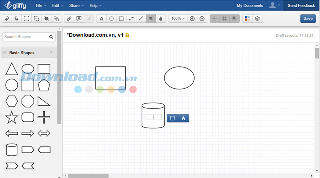 Giao diện soạn thảo sơ đồ của Gliffy