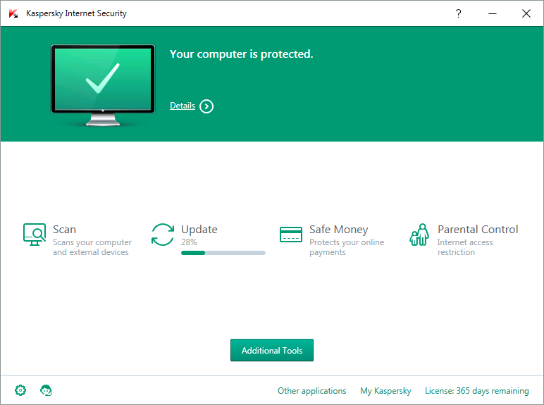 Giao diện màn hình Kaspersky Internet Security