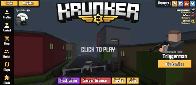 Giao diện đầu của game Krunker trên trình duyệt