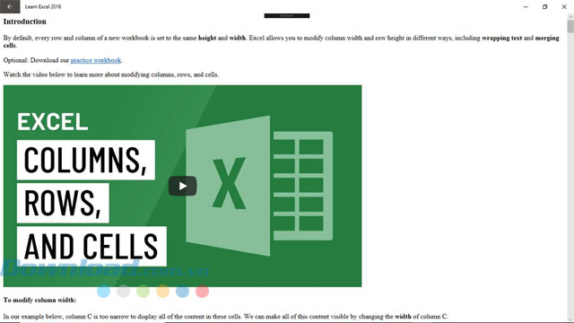 Giao diện Learn Excel 2016