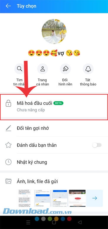 Ấn vào mục Mã hóa đầu cuối