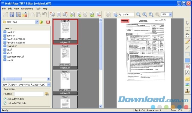 Giao diện cửa sổ chính phần mềm Multi-Page TIFF Editor