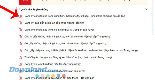 Chọn thủ tục sang tên đổi chủ