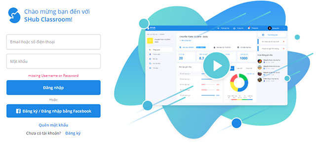 Giao diện đăng nhập SHub Classroom
