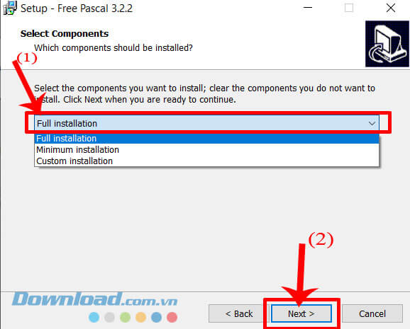 Lựa chọn chế độ Full installation > Nhấp chuột vào nút Next