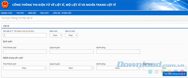 Tra cứu thông tin Liệt sỹ