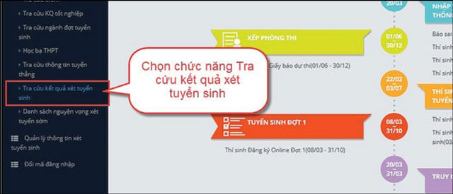 Nhấp chuột vào mục Tra cứu kết quả xét tuyển sinh