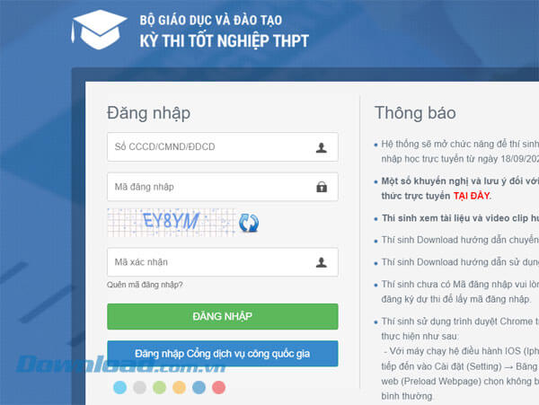 Đăng nhập tài khoản Hệ thống quản lý thi tốt nghiệp THPT