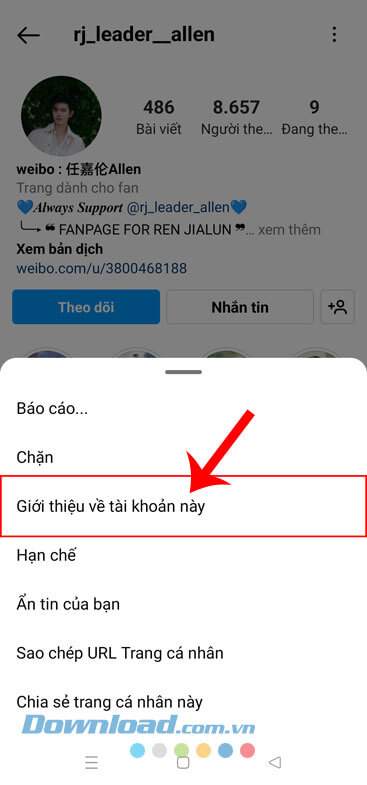 Nhấn vào mục Giới thiệu về tài khoản này